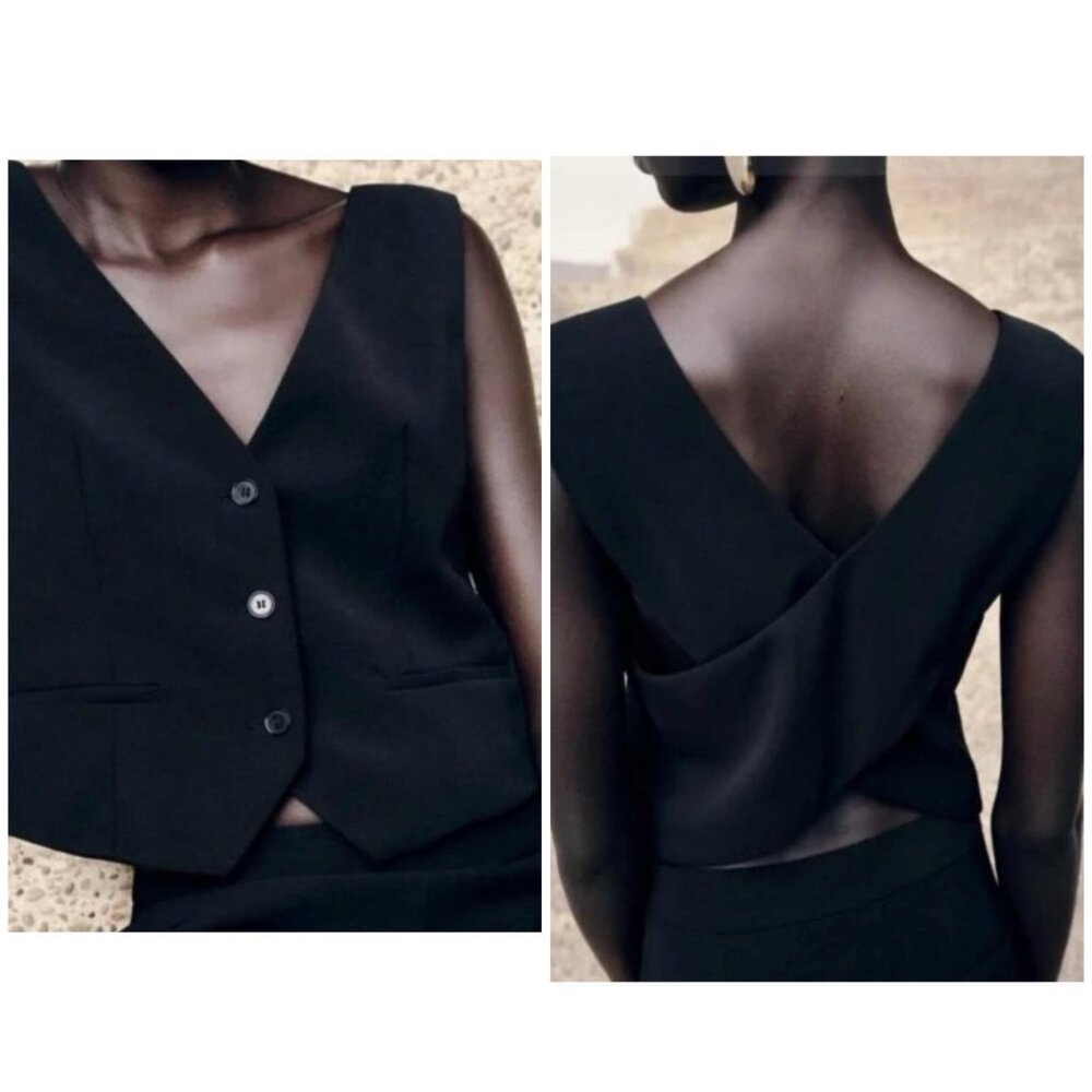 Zara Cross Back Women’s Vest Black Minimalistic Modern Workwear Small